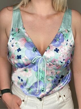Jones New York Vintage Floral Mint Tie-Front Cami Top size large